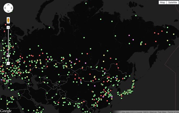 Карта метеоритов упавших на землю